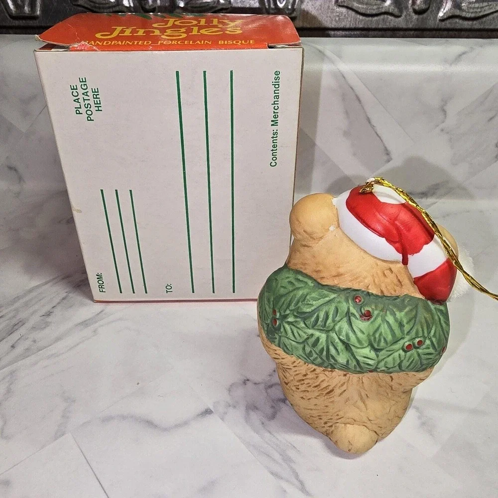 Vintage Jolly Jingles‎ Bear Bell Christmas Ornament Hand Painted Porcelain w Box